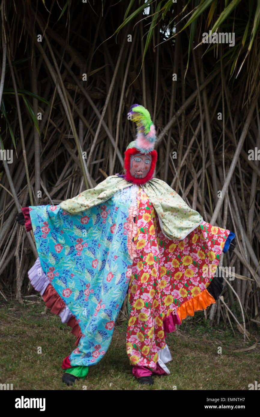 Spettacolo Culturale di ballerini Masquerade, in Saint Kitts e Nevis, nei Caraibi. Foto Stock