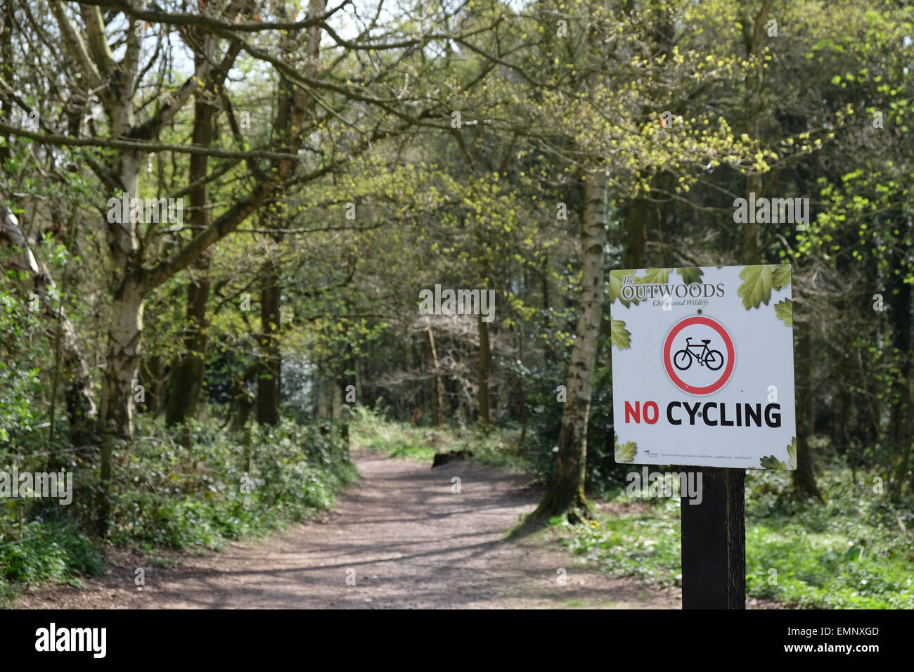 Nessun segno di ciclismo nel outwoods vicino a Loughborough Foto Stock