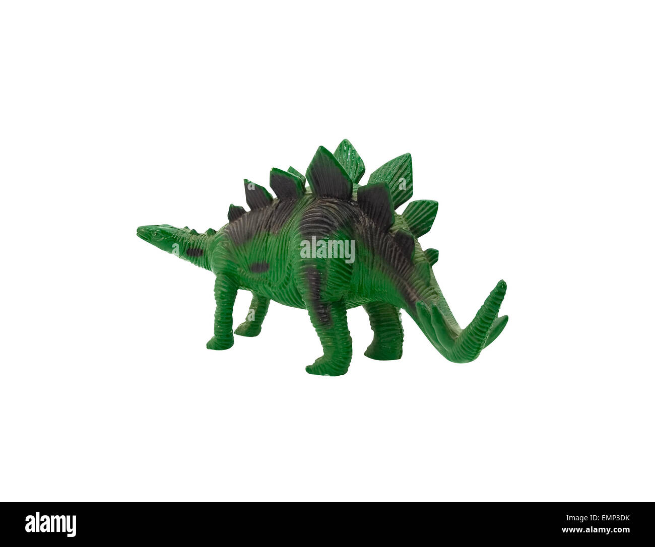 Stegosaurus. Isolati in plastica stegosaurus verde in piedi vista di profilo su sfondo bianco. Foto Stock