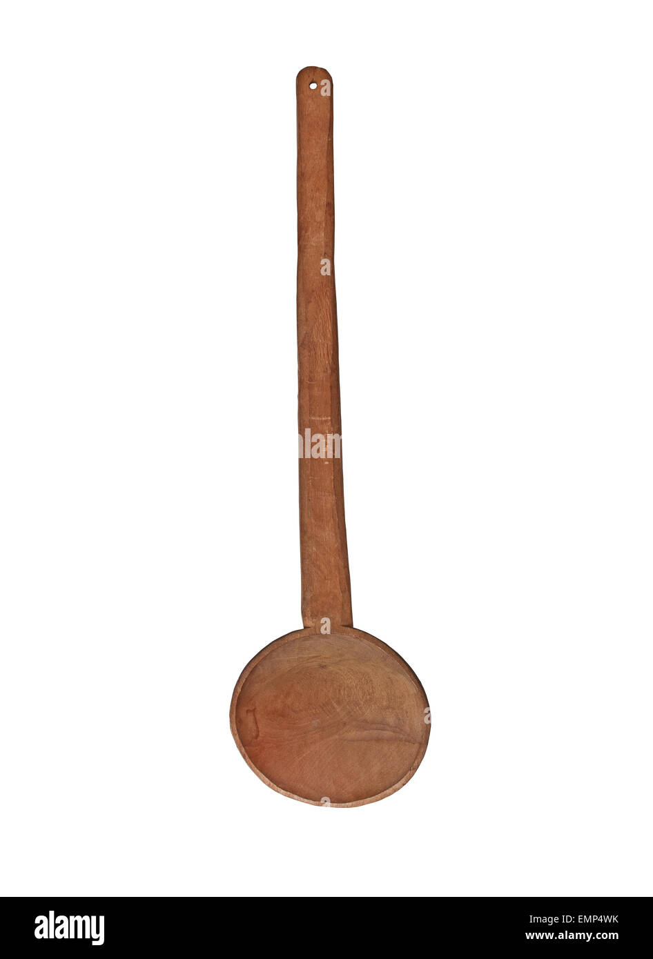 Vintage mestolo di legno cucchiaio su bianco, tracciato di ritaglio Foto Stock