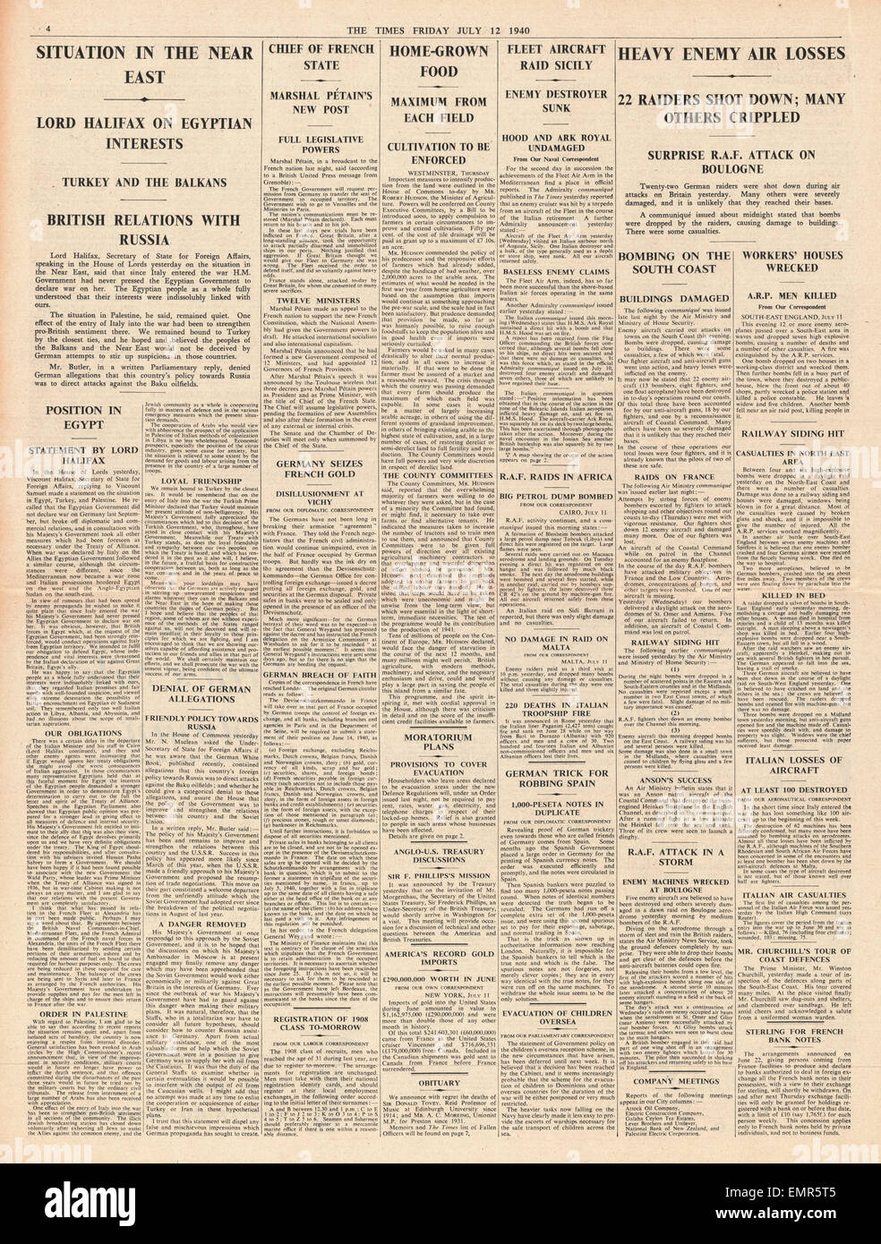 1940 Pagina 4 volte la battaglia della Gran Bretagna Foto Stock