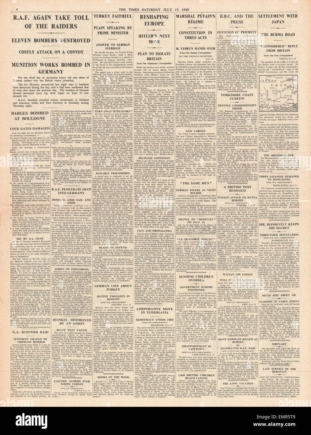 1940 Pagina 4 volte la battaglia della Gran Bretagna Foto Stock