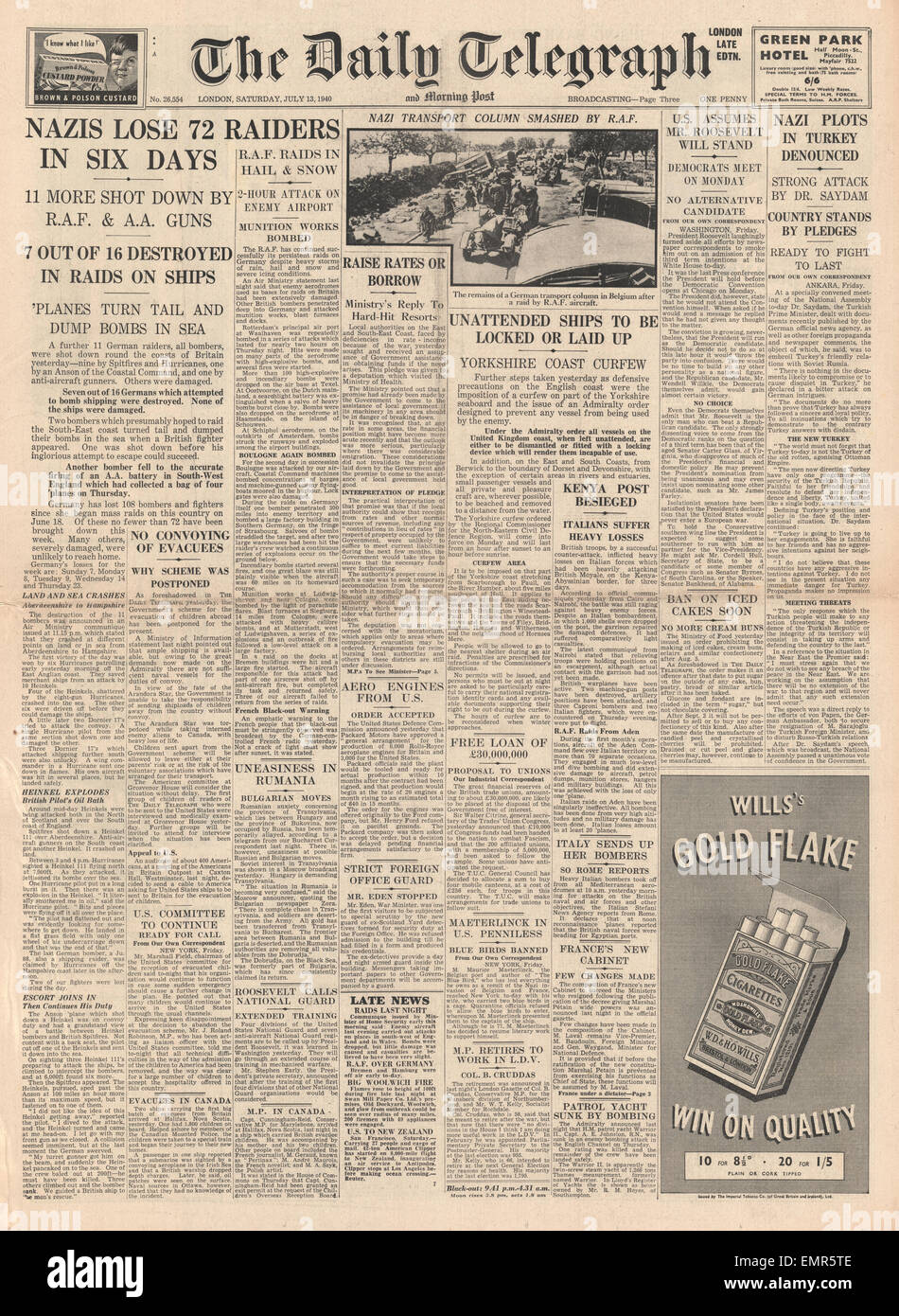 1940 front page Daily Telegraph battaglia della Gran Bretagna Foto Stock