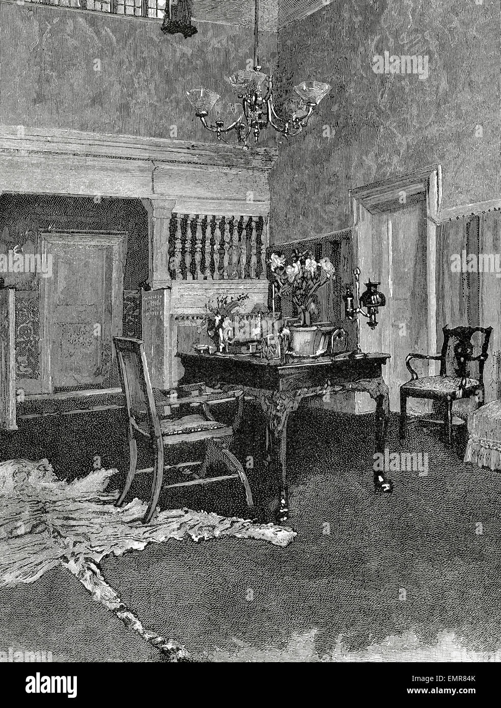 Casa borghese. La stanza di seduta. Xix secolo. Incisione. Foto Stock