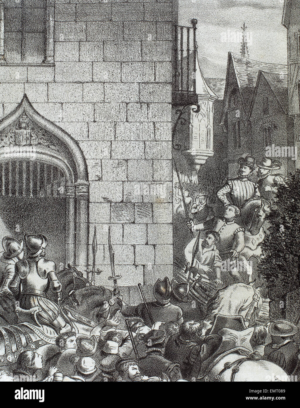 Alterazioni di Aragona. Ammutinamento di Saragozza, 1591. Incisione di Historia de Espana. Xix secolo. Foto Stock