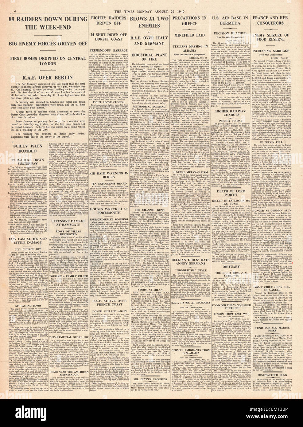 1940 i tempi Pagina 4 di Londra è bombardato Foto Stock