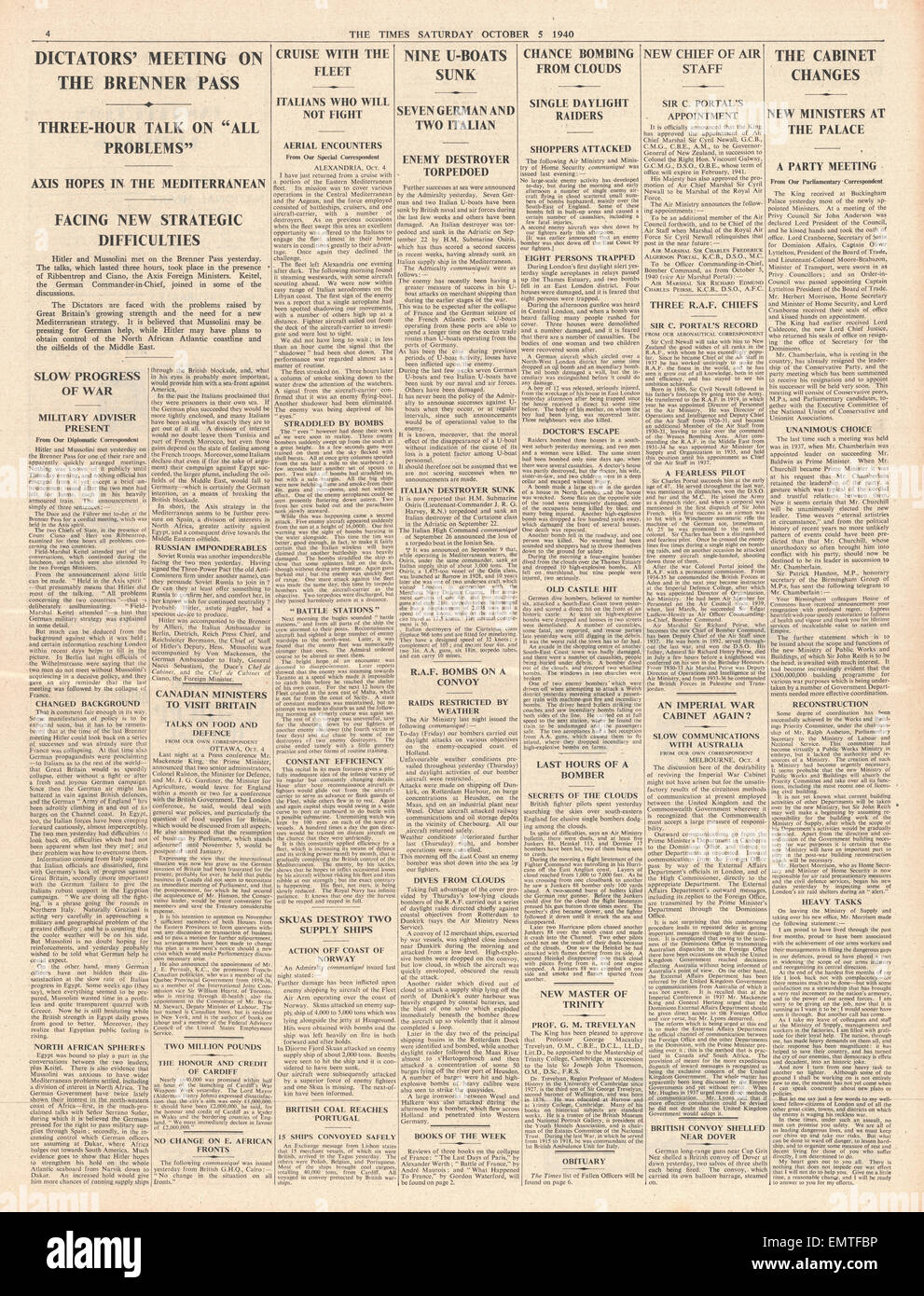 1940 Pagina 4 Tempi Mussolini Hitler incontrare per colloqui presso il passo del Brennero Foto Stock