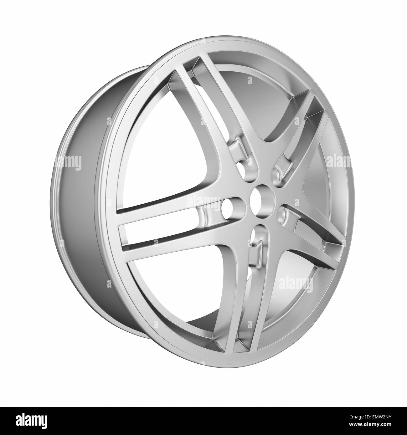 Auto ruota cromati isolati su sfondo bianco. Foto Stock