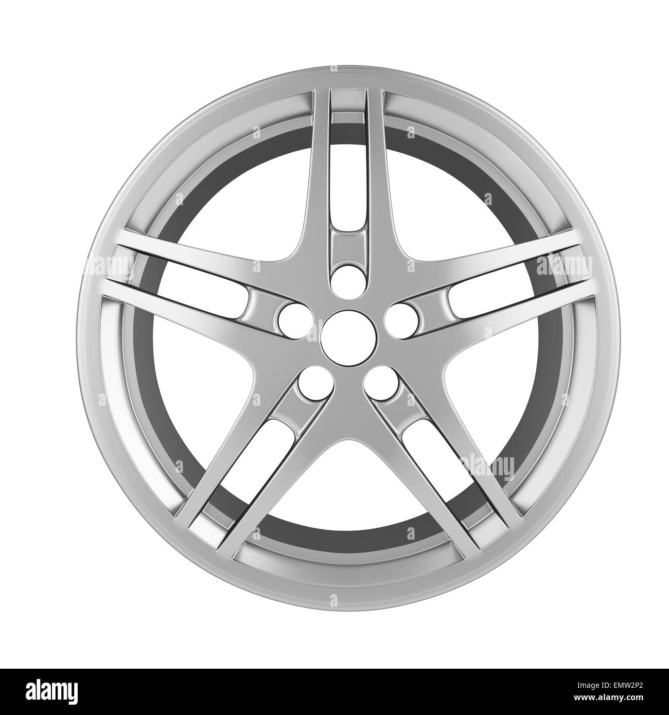 Auto ruota cromati isolati su sfondo bianco. Foto Stock