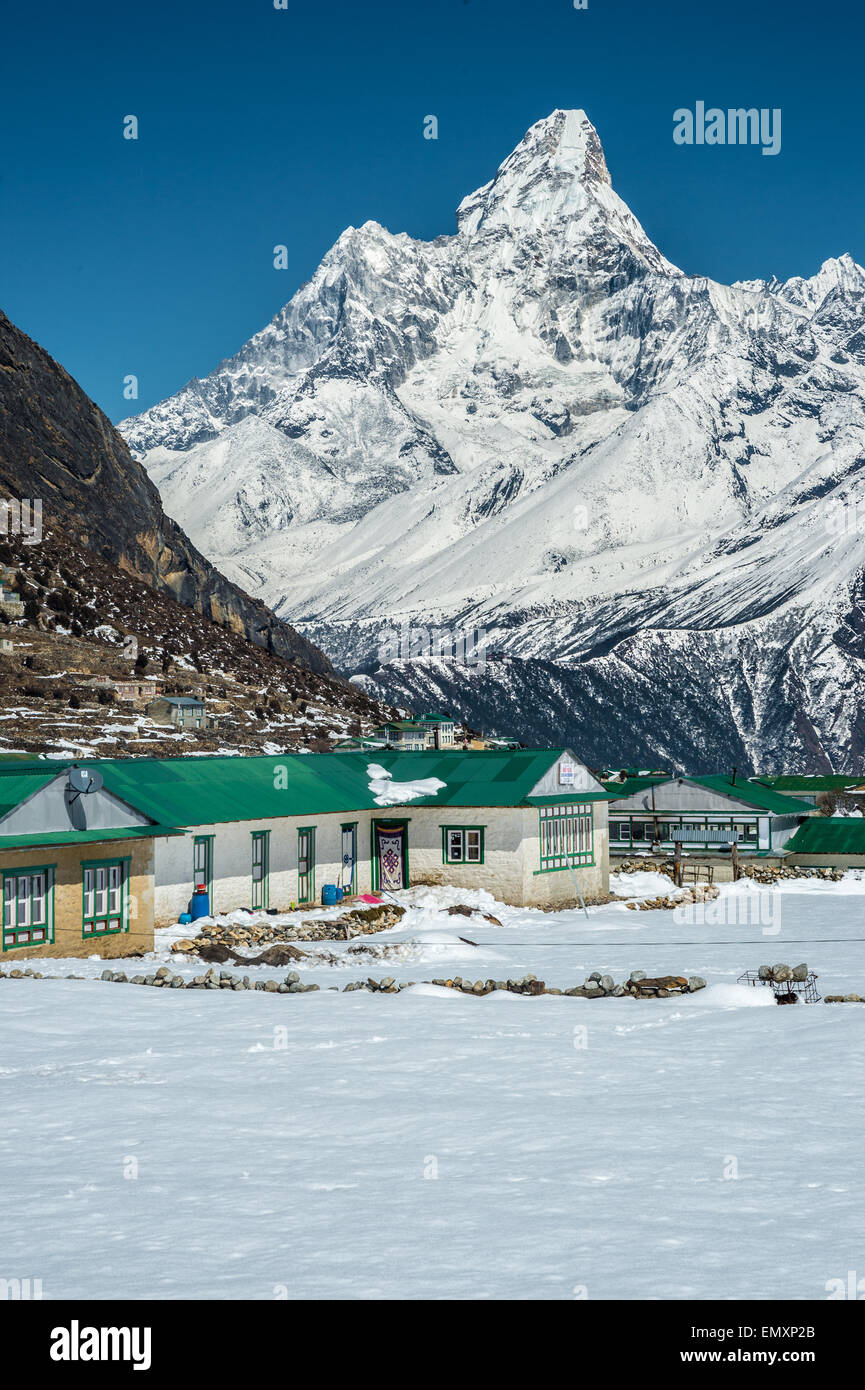 Vista di Ama Dablam mount di khumjung village Foto Stock