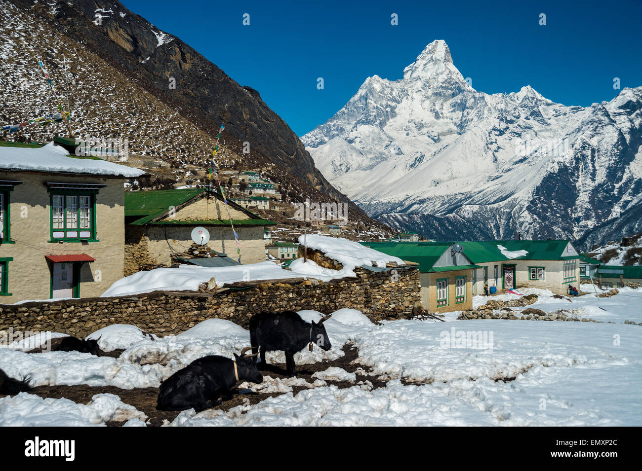 Vista di Ama Dablam mount di khumjung village Foto Stock