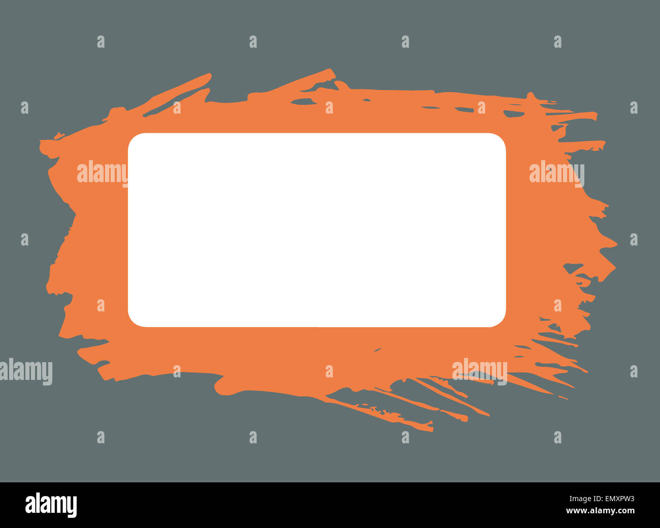 Rettangolo arancione acquerello pennellate telaio bianco con copia spazio su uno sfondo grigio. Colorata illustrazione vettoriale. Foto Stock