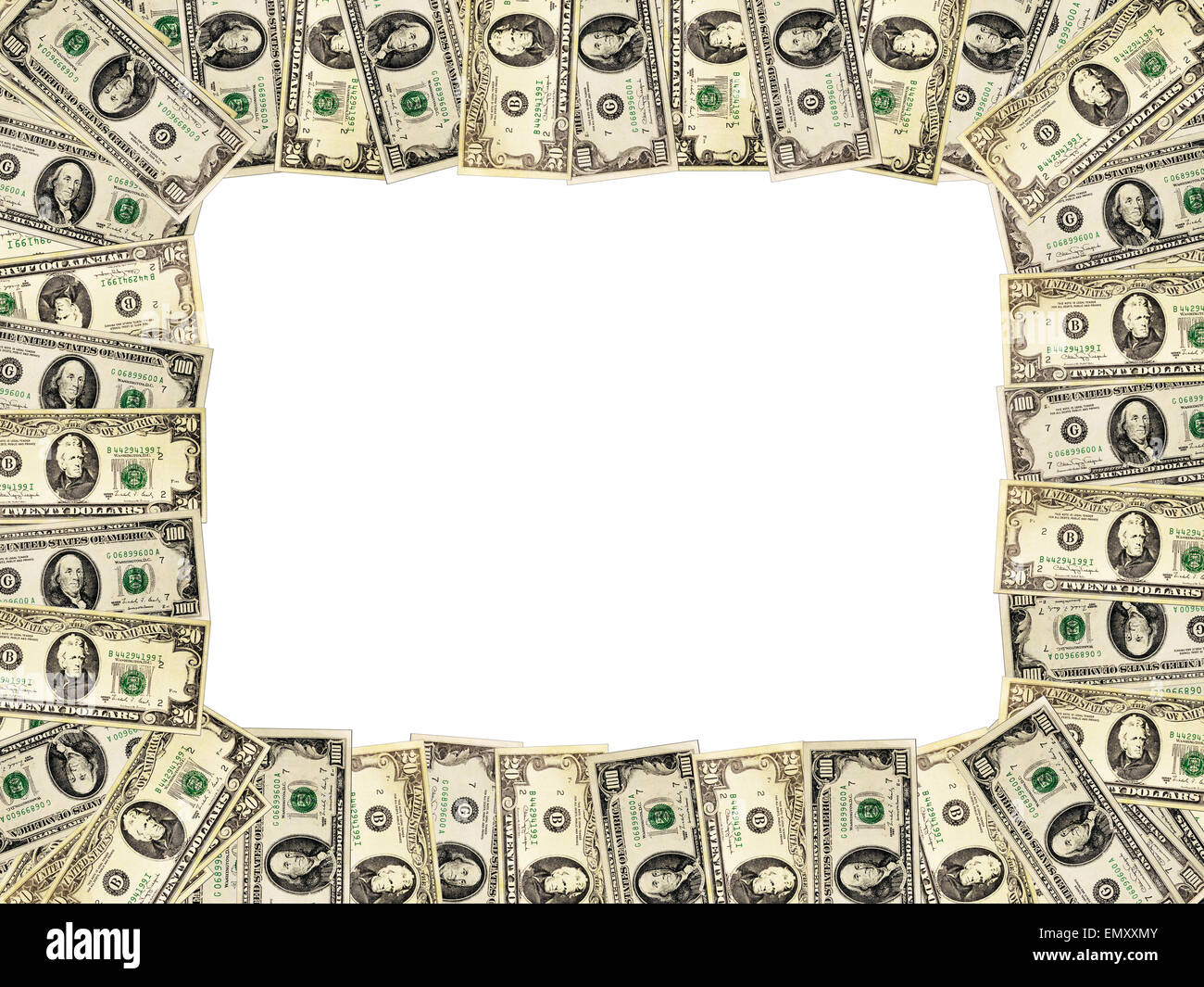 Il telaio dal dollari isolati su sfondo bianco Foto Stock