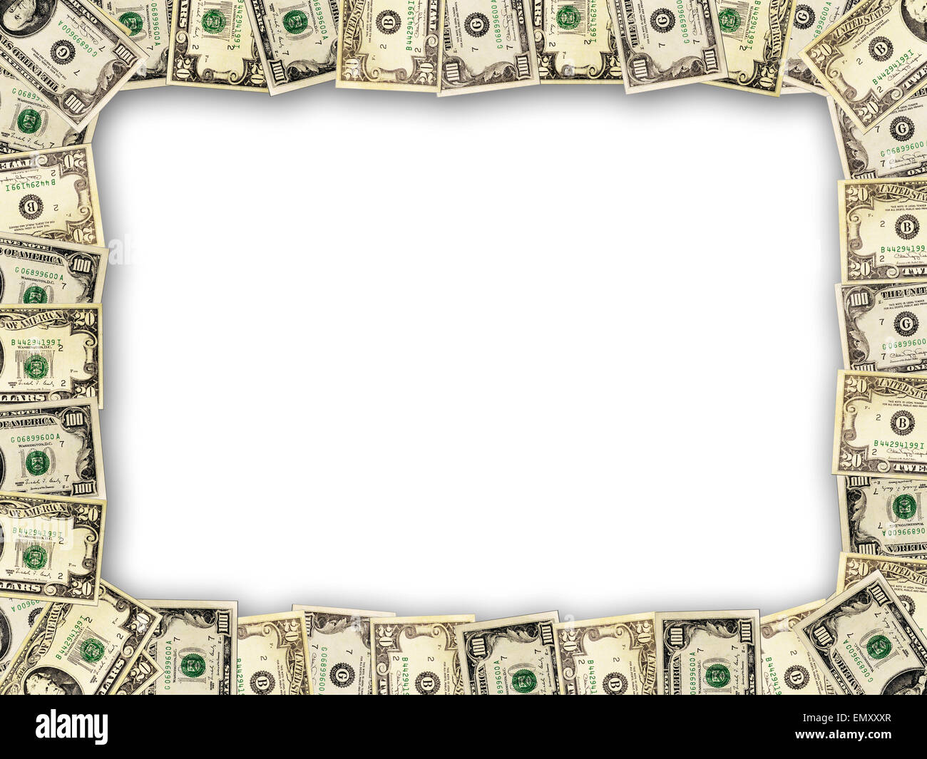 Il telaio dal dollari isolati su sfondo bianco Foto Stock