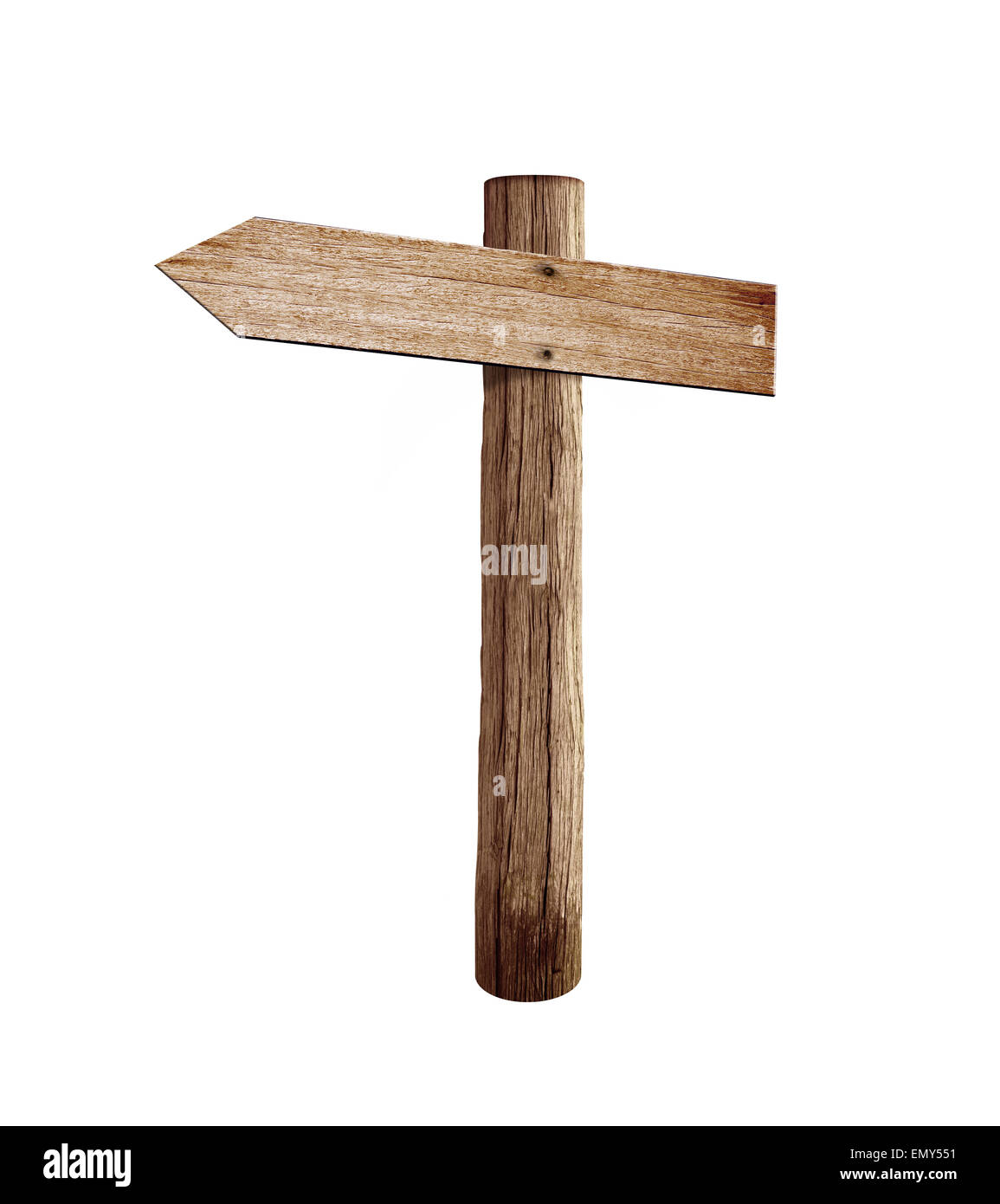 Il legno vecchio Freccia sinistra Freccia su strada segno isolato Foto Stock