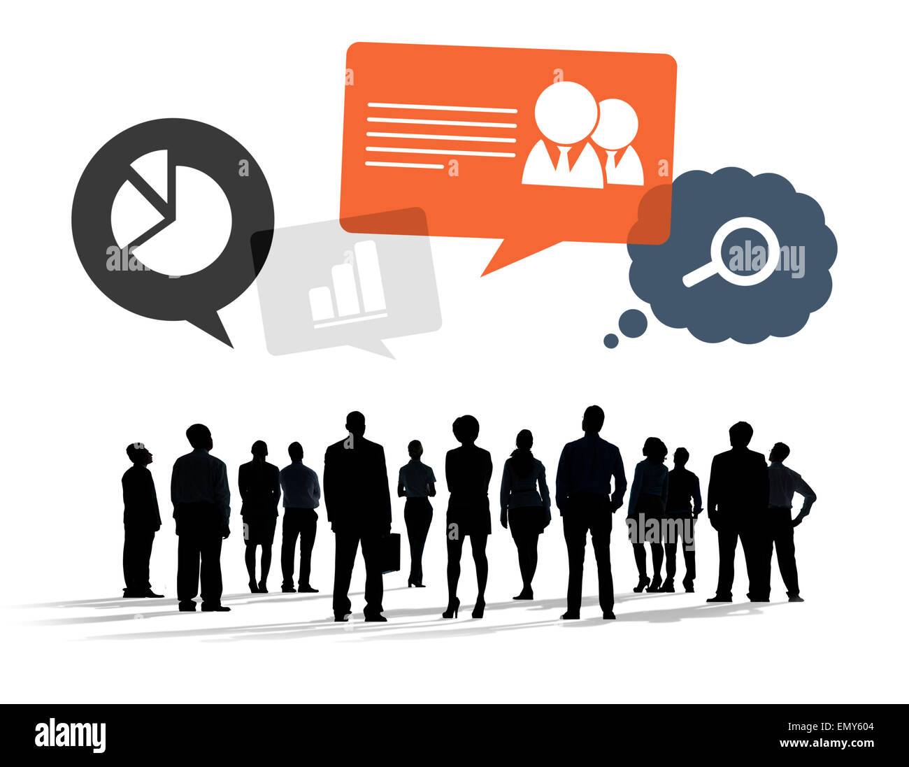 Sagome di multietnica la gente di affari con i simboli di Business Foto Stock