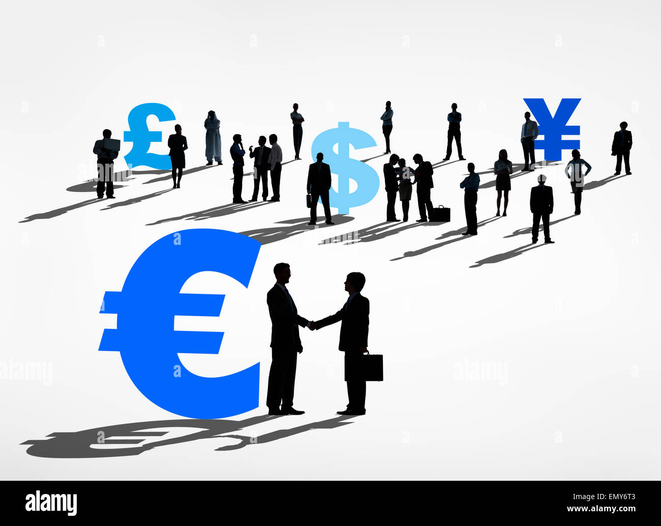 La gente di affari e i simboli di valuta. Foto Stock