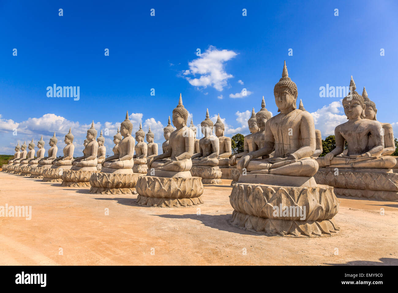 Riga della statua di Buddha nel sud della Thailandia Foto Stock