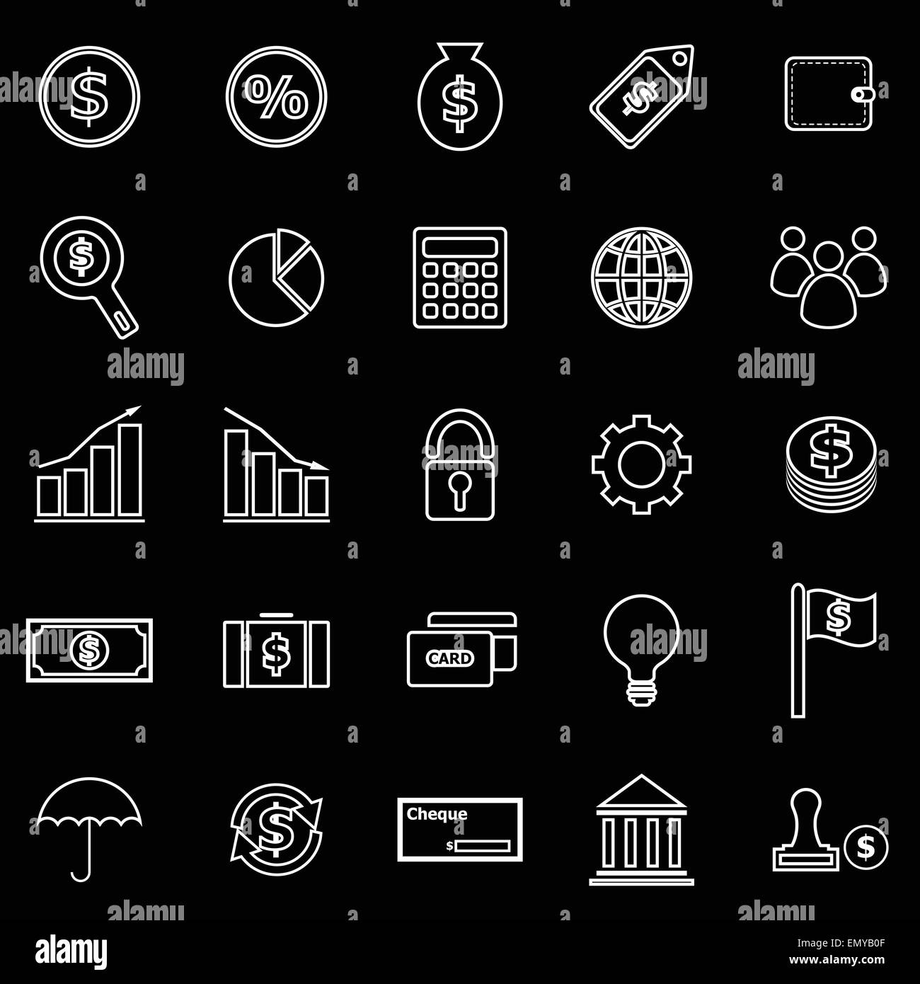 Linea di finanziamento le icone su sfondo nero, vettore di stock Illustrazione Vettoriale