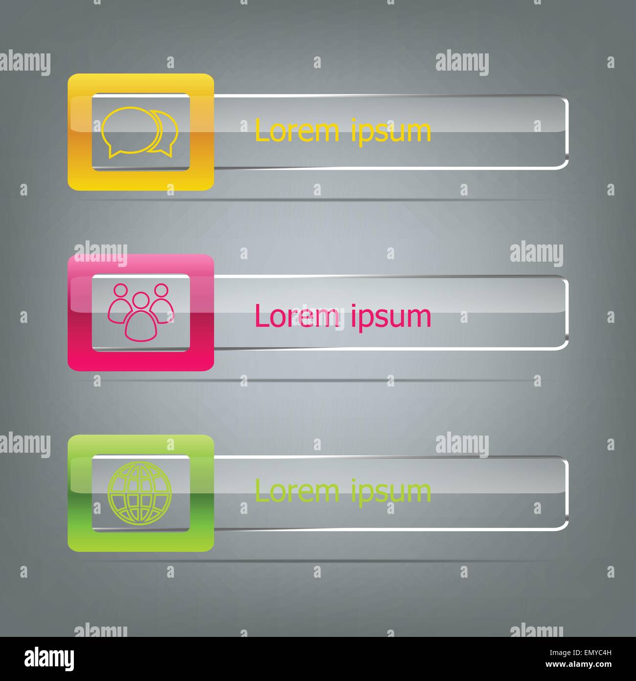 Set di banner vettoriali su sfondo grigio, vettore di stock Illustrazione Vettoriale