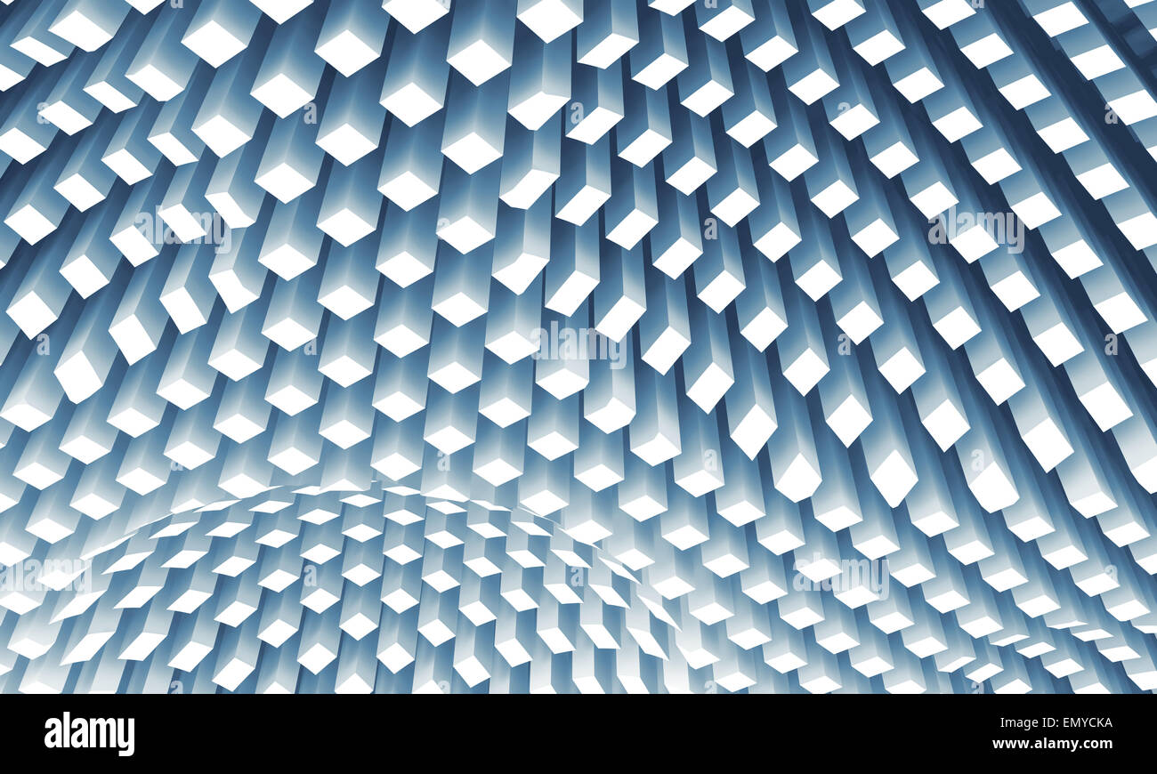 Abstract sfondo digitale con soffitto curvo superficie formata dai lati inferiori delle colonne bianche zona array, 3d illustrazione Foto Stock