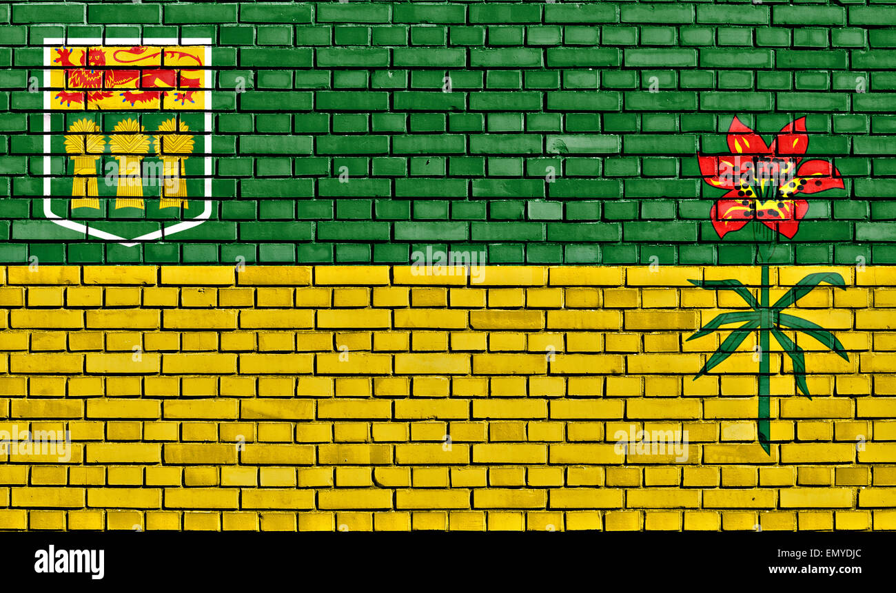 Bandiera del Saskatchewan dipinta su un muro di mattoni Foto Stock