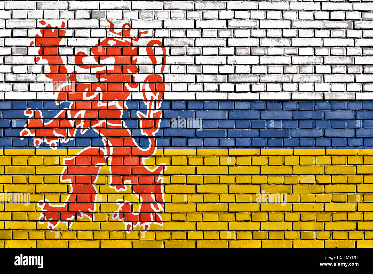 Bandiera del Limburgo dipinta su un muro di mattoni Foto Stock