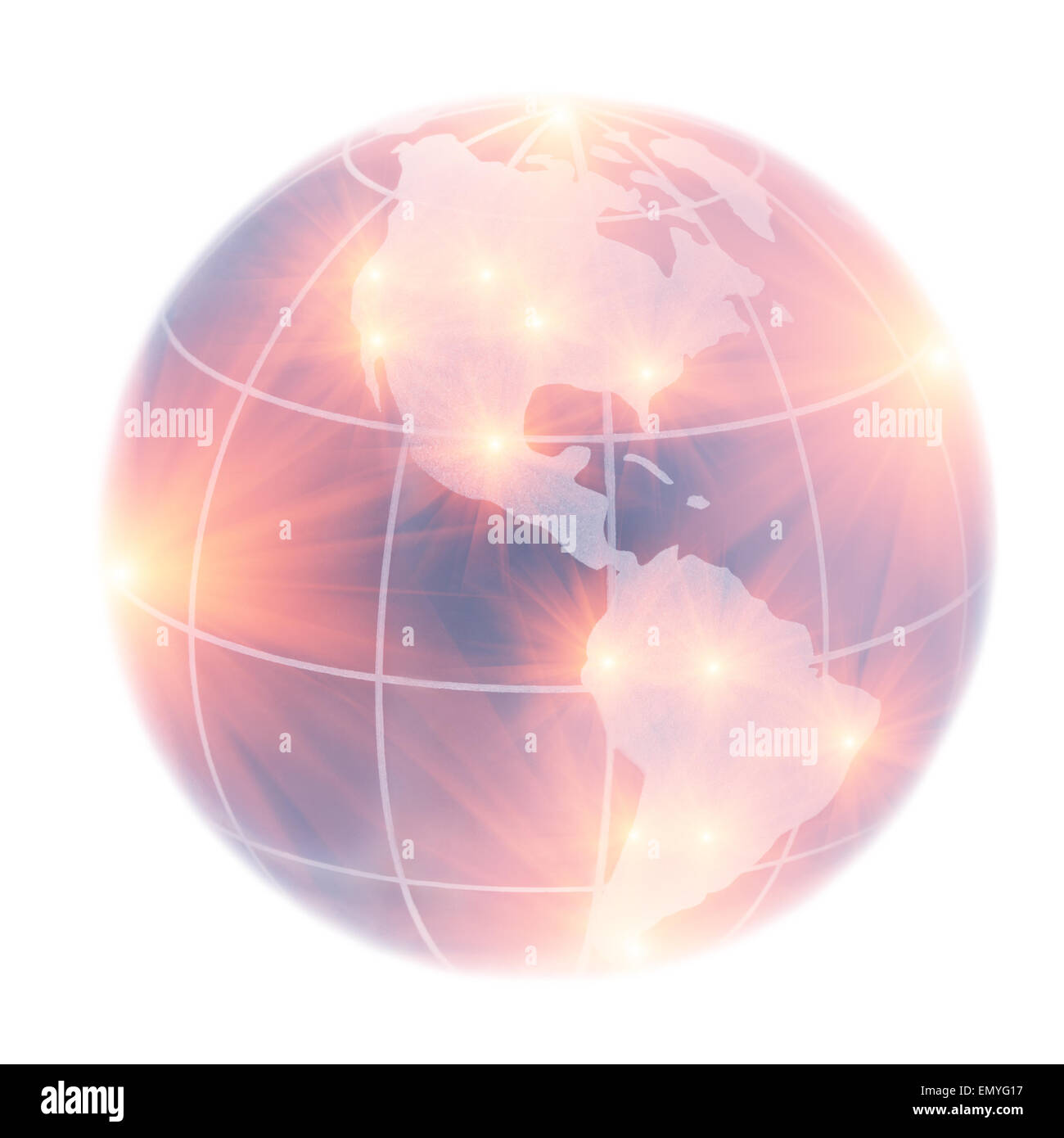 Globo concentrandosi su America del Nord e America del Sud illuminato da Foto Stock