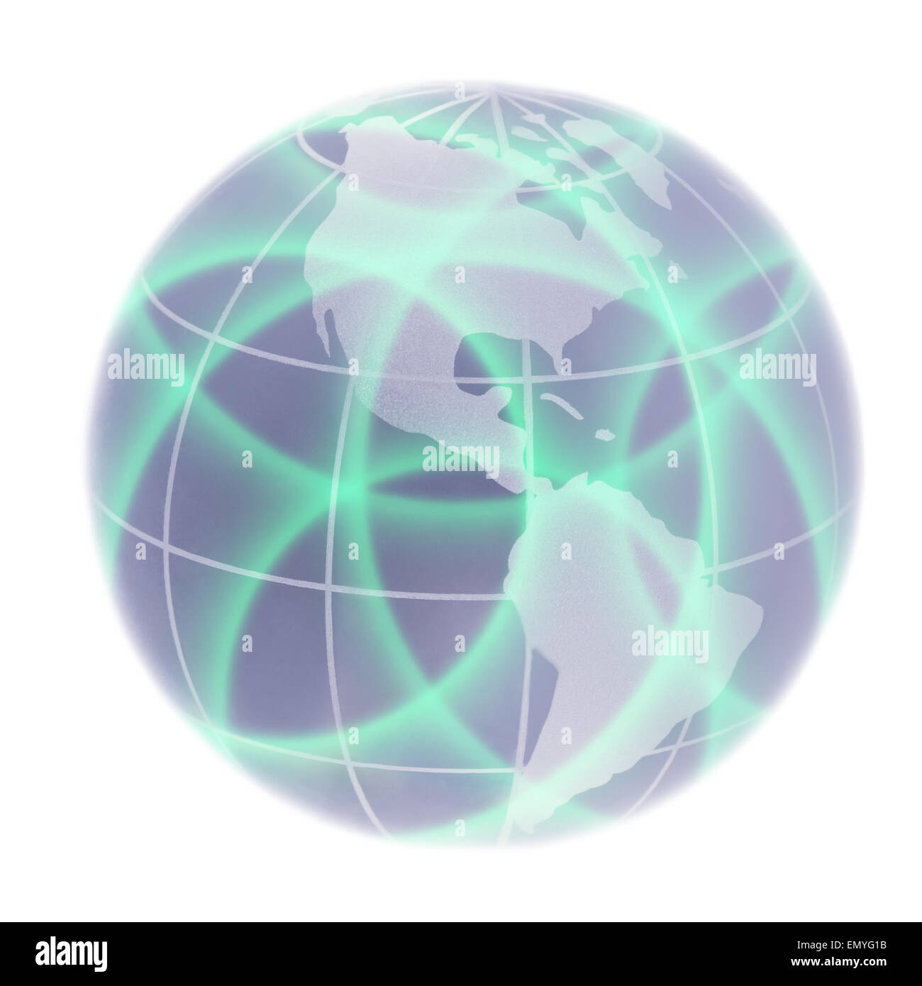 Globo concentrandosi su America del Nord e America del Sud isolato su wh Foto Stock