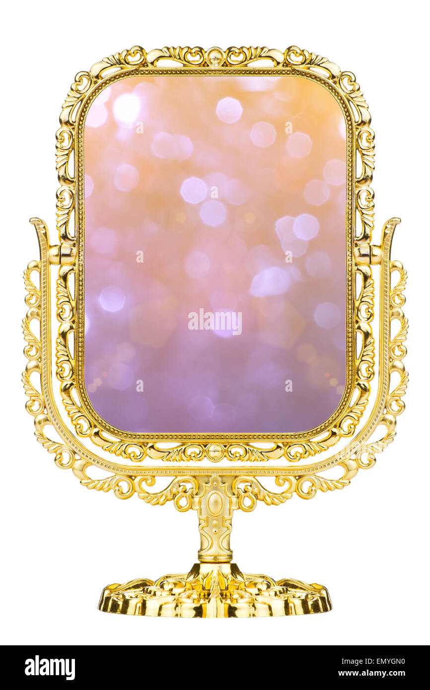Magic Mirror. Vintage cornice dorata e lo specchio. Foto Stock
