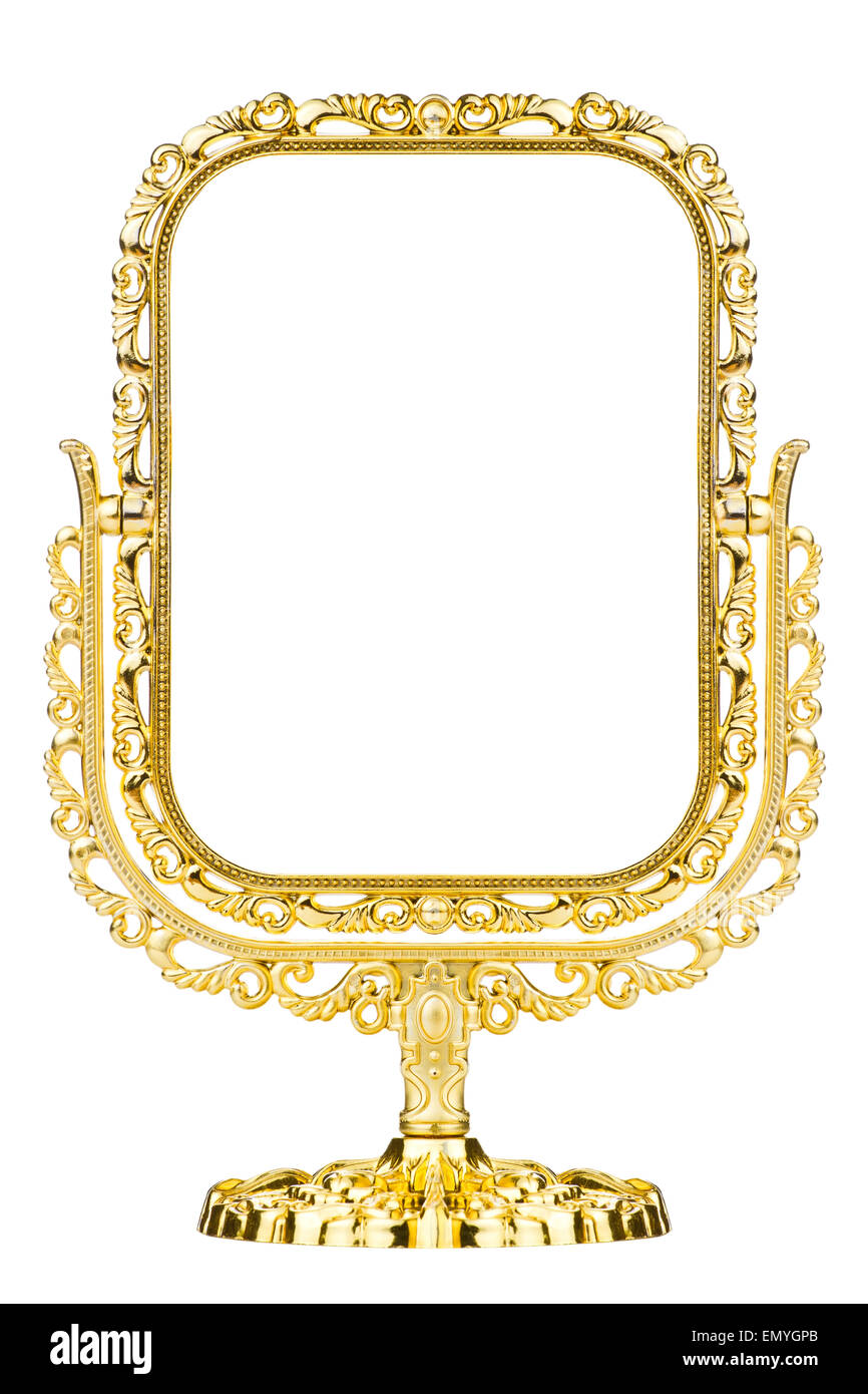 Vintage cornice dorata e specchio isolati su sfondo bianco. Appena Foto Stock