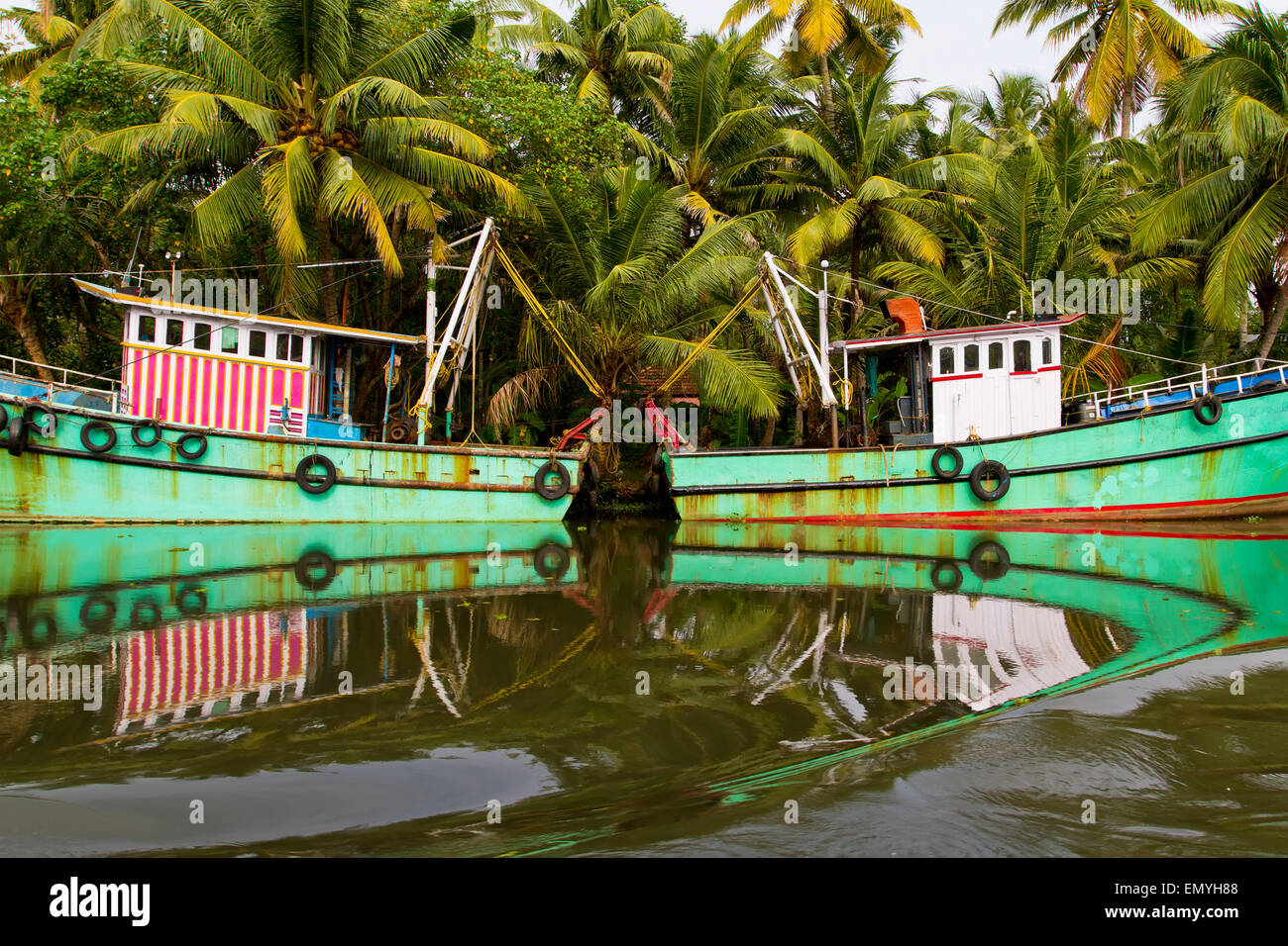 Indian pescherecci con bellissimi riflessi nell'acqua a Foto Stock