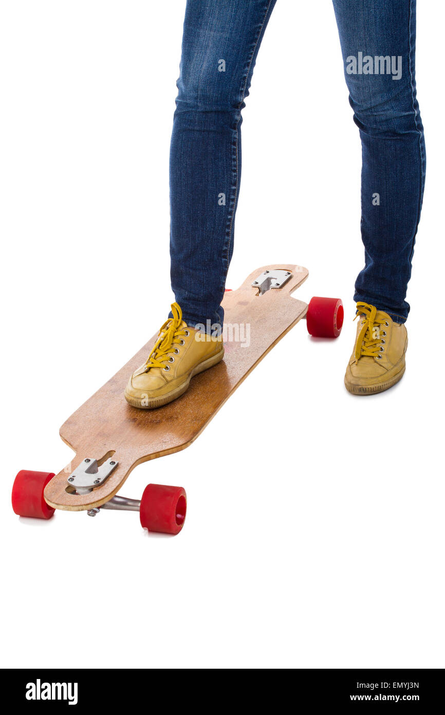 Guidatore di skateboard i piedi e lo skateboard Foto Stock