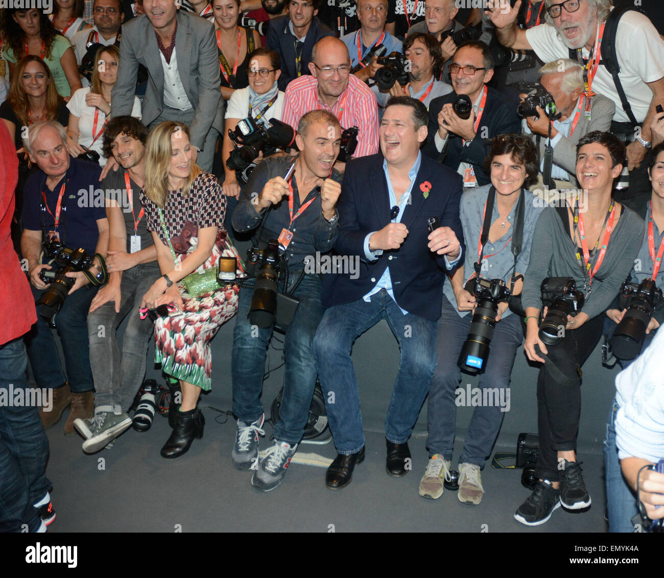Spandau Ballet durante un photocall per il documentario 'Soul ragazzi di tutto il Mondo Occidentale' a Roma con: Spandau Ballet,Tony Hadley,Martin Kemp,Gary Kemp,Steve Norman,John Keeble dove: Roma, Italia Quando: 20 Ott 2014 Foto Stock