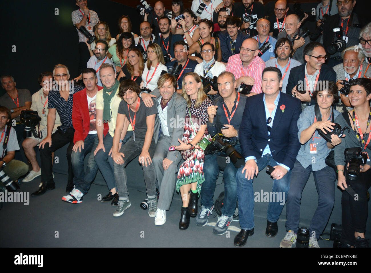 Spandau Ballet durante un photocall per il documentario 'Soul ragazzi di tutto il Mondo Occidentale' a Roma con: Spandau Ballet,Tony Hadley,Martin Kemp,Gary Kemp,Steve Norman,John Keeble dove: Roma, Italia Quando: 20 Ott 2014 Foto Stock