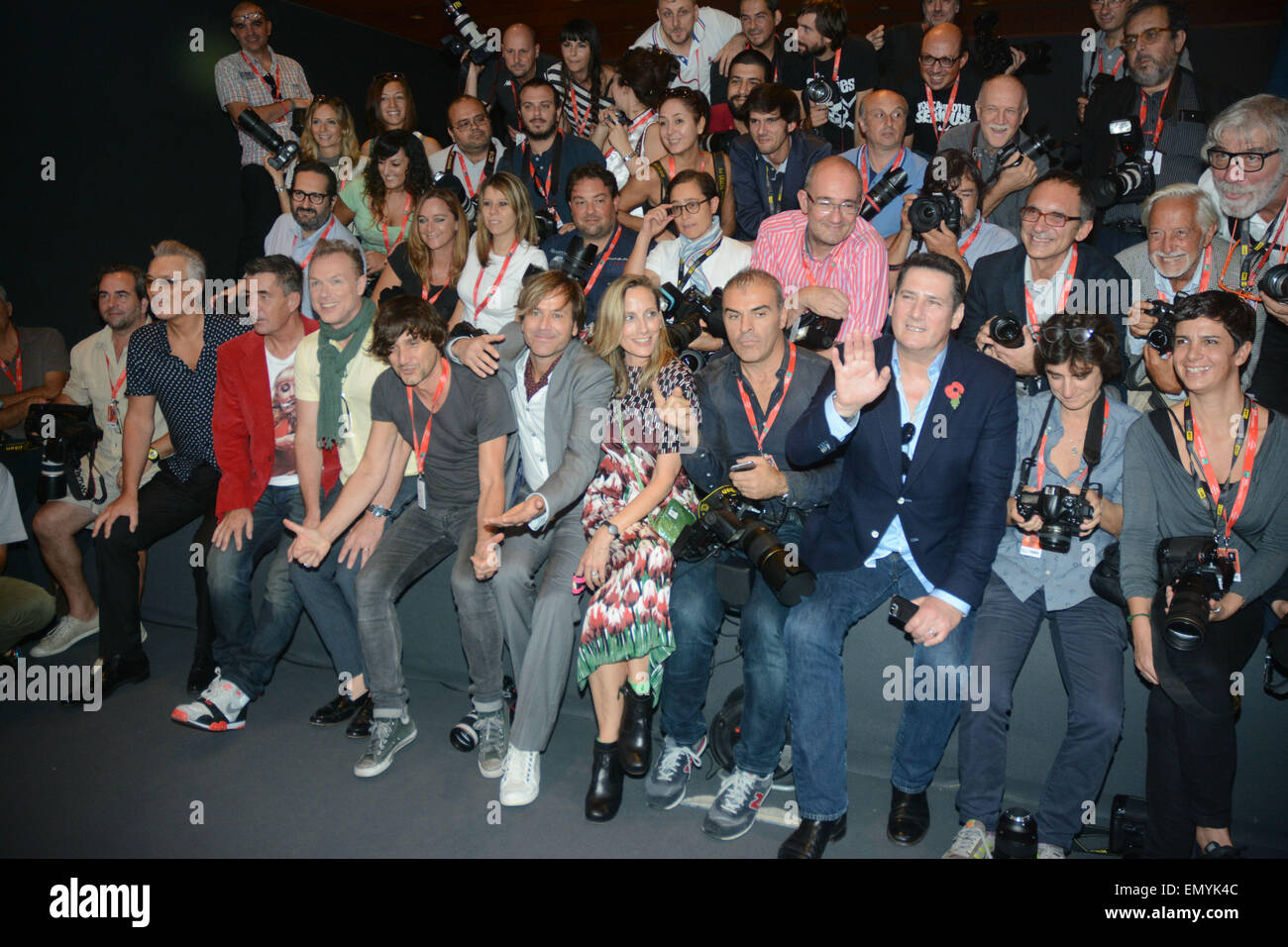 Spandau Ballet durante un photocall per il documentario 'Soul ragazzi di tutto il Mondo Occidentale' a Roma con: Spandau Ballet,Tony Hadley,Martin Kemp,Gary Kemp,Steve Norman,John Keeble dove: Roma, Italia Quando: 20 Ott 2014 Foto Stock