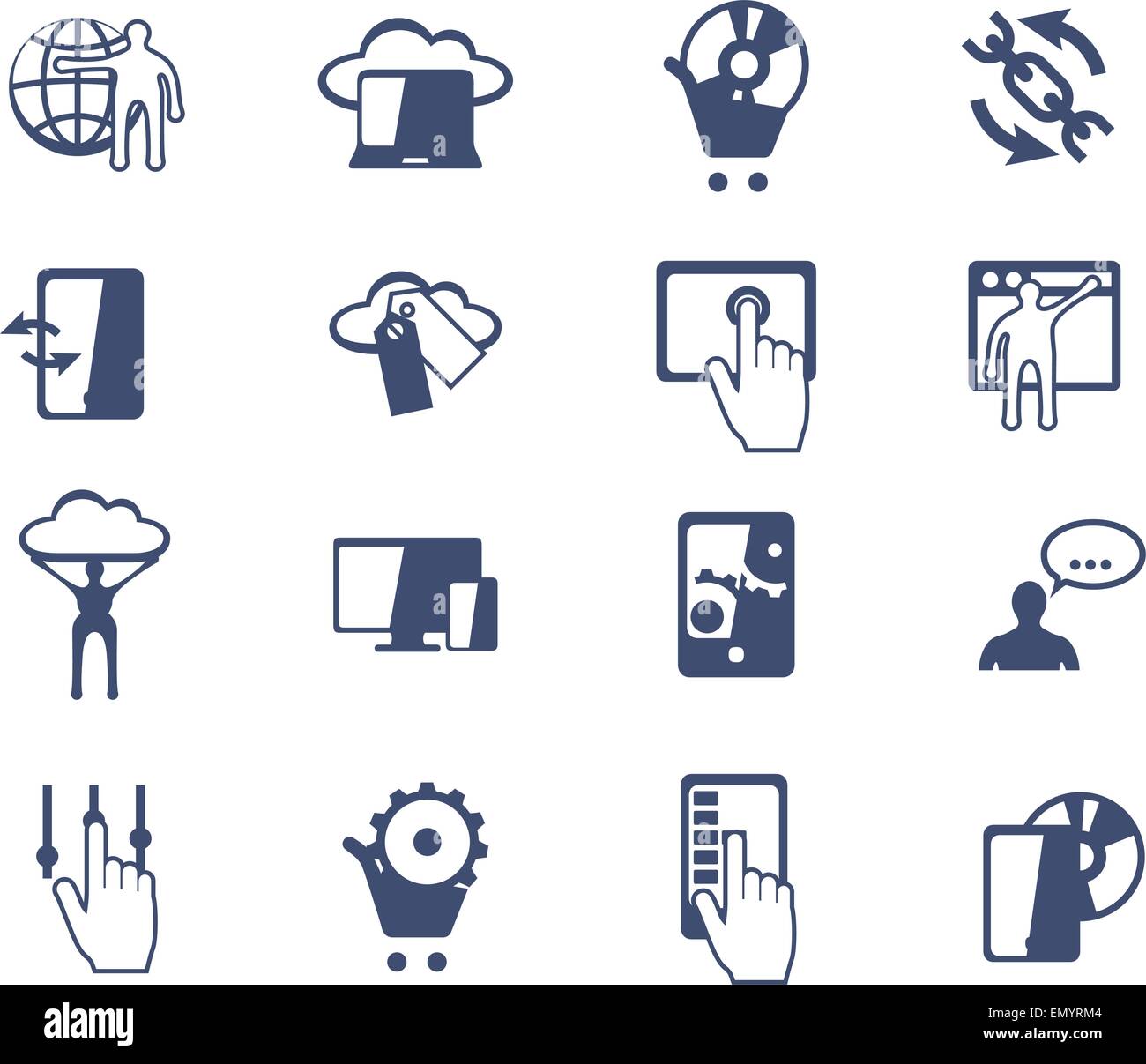 Business icon set. Sviluppo di software e web marketing, e-commerce. Design piatto Illustrazione Vettoriale