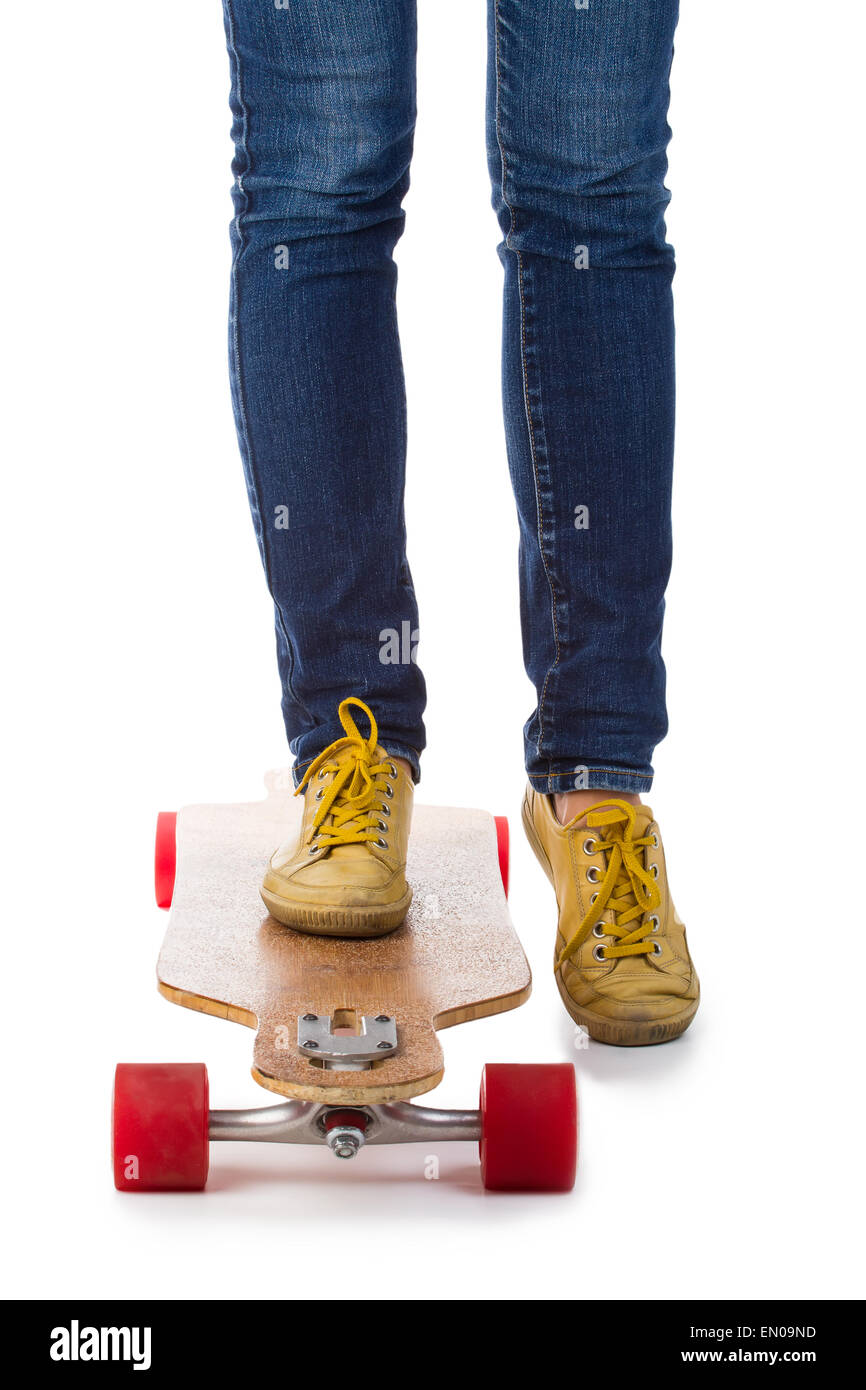 Guidatore di skateboard piedi Foto Stock