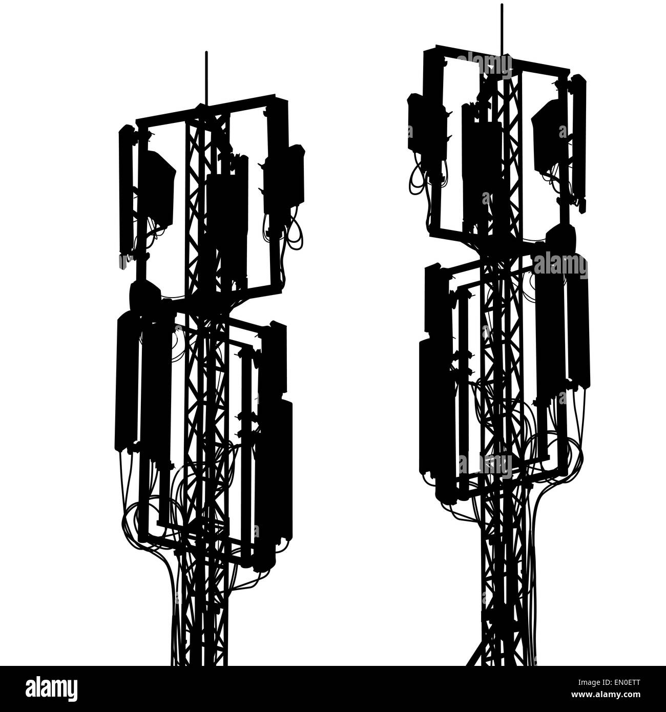 Silhouette antenna montante di comunicazioni mobili. Illustrati del vettore Foto Stock