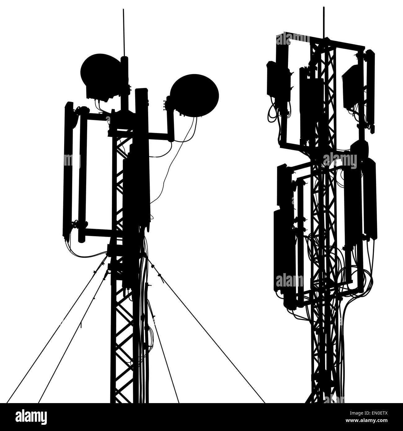 Silhouette antenna montante di comunicazioni mobili. Illustrati del vettore Foto Stock