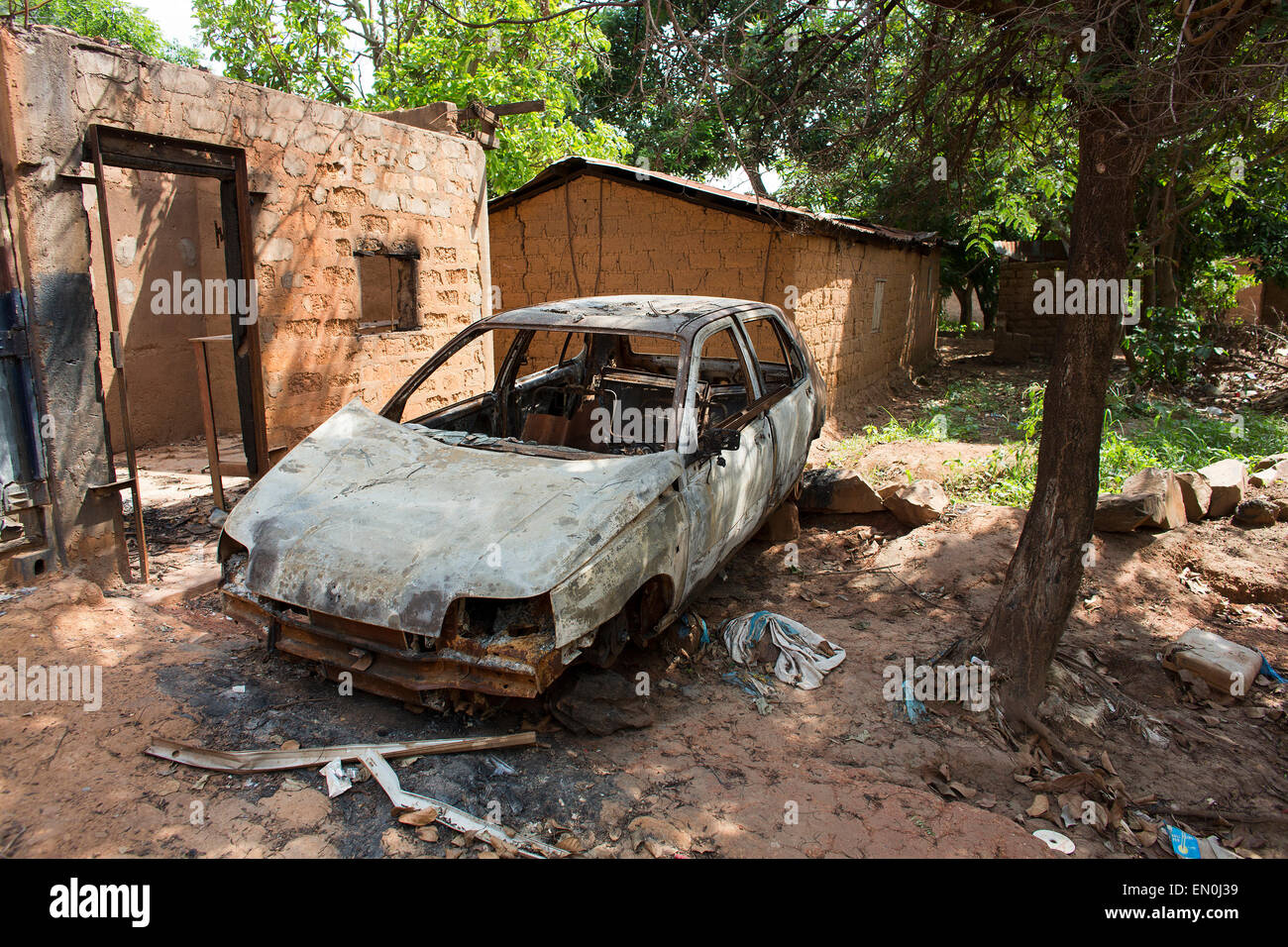 I musulmani case sono state distrutte dalla nella Repubblica Centrale Africana Foto Stock