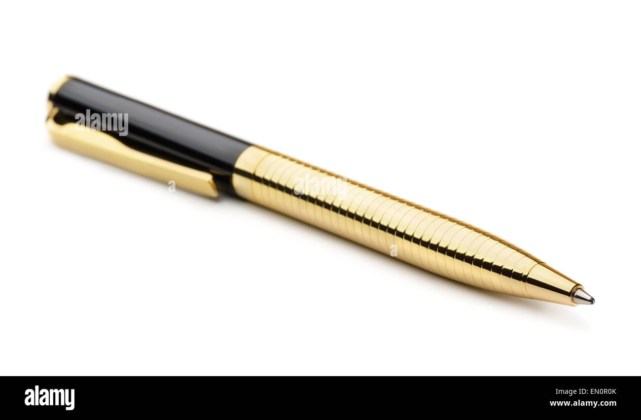 Oro penna biro isolato su bianco Foto Stock