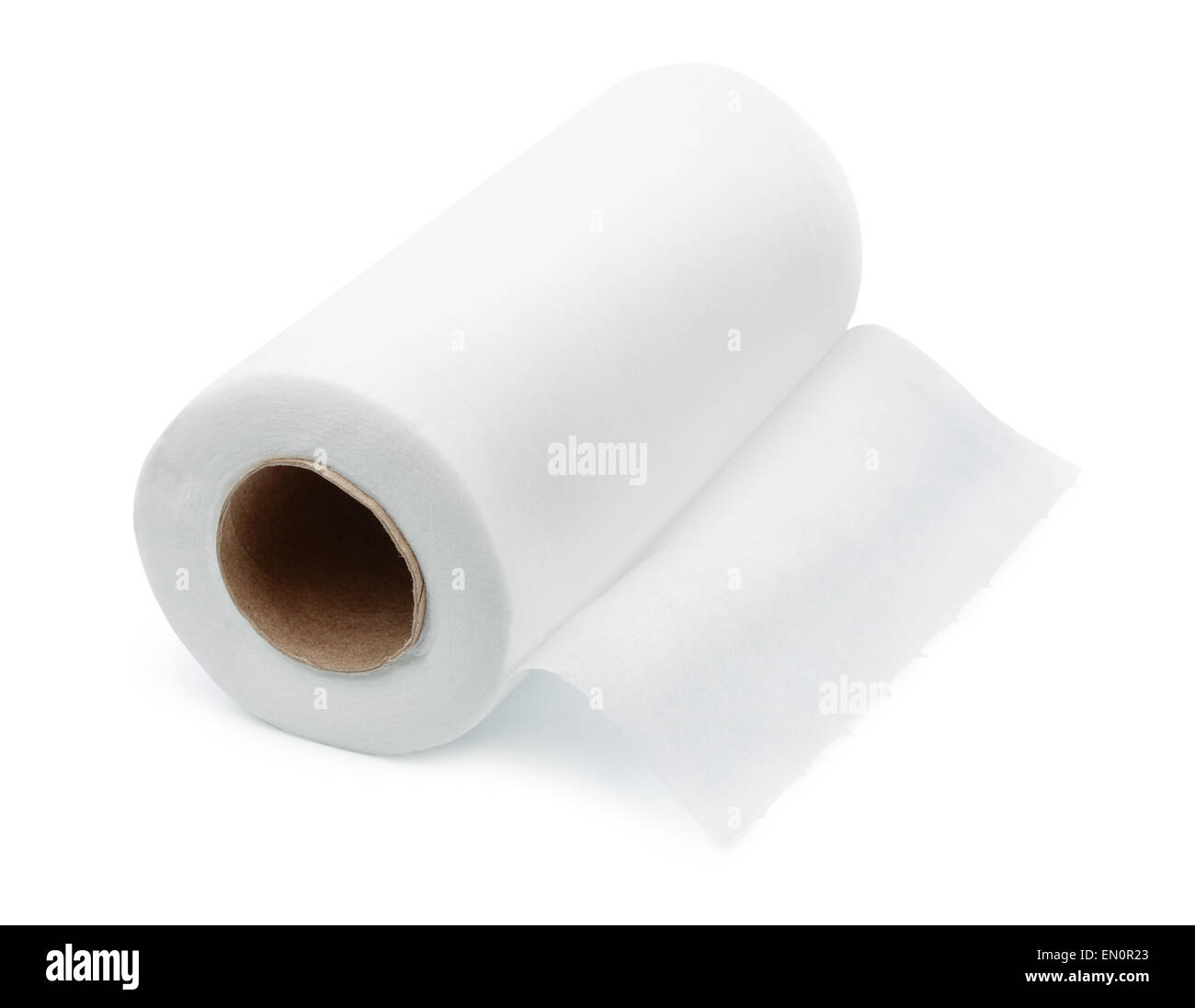 Rotolo di tessuto non tessuto monouso asciugamani di tessuto isolato su bianco Foto Stock