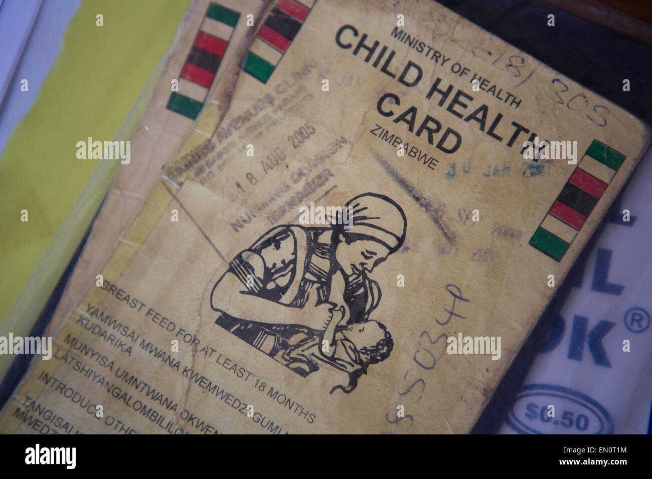 Child health card in Zimbabwe Foto Stock