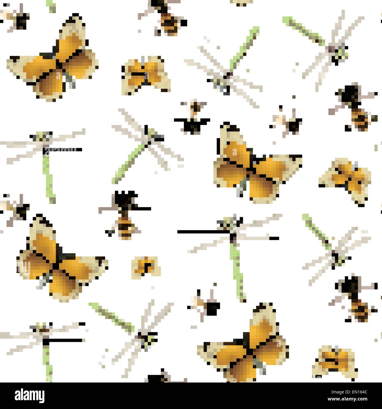 Seamless insetti sfondo impostato con butterfly, dragonfly e bee Illustrazione Vettoriale