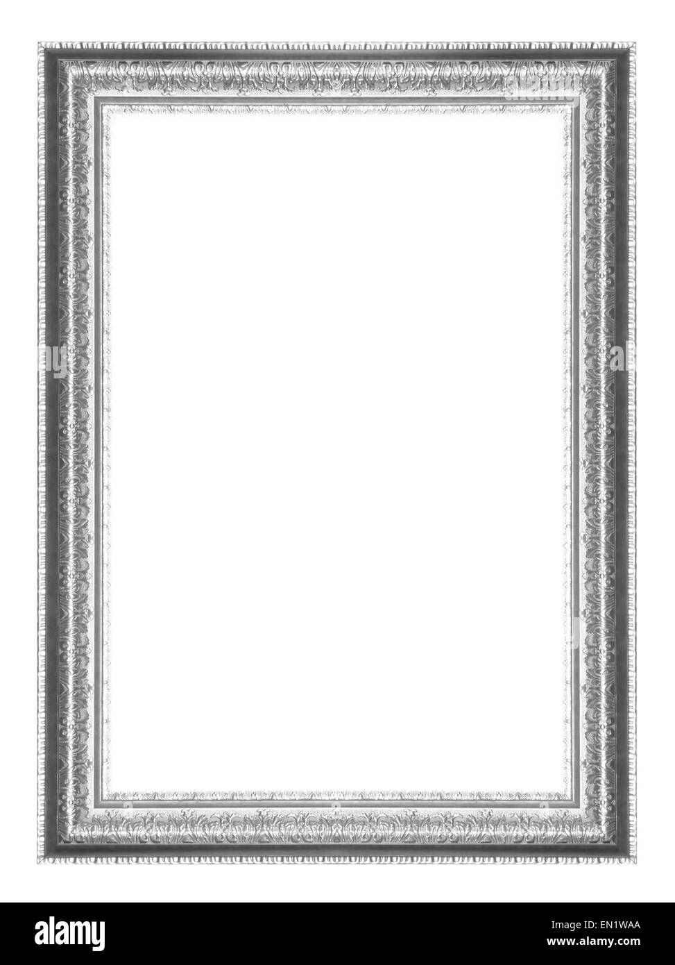 Vecchia cornice immagine argento isolato su uno sfondo bianco. Foto Stock