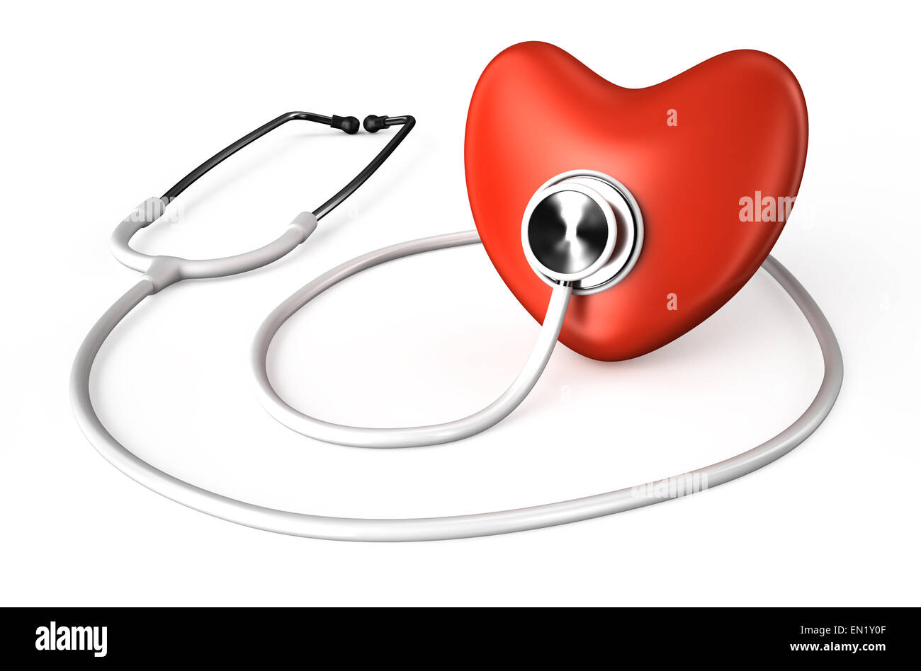 Stetoscopio bianco e rosso cuore isolato su sfondo bianco Foto Stock