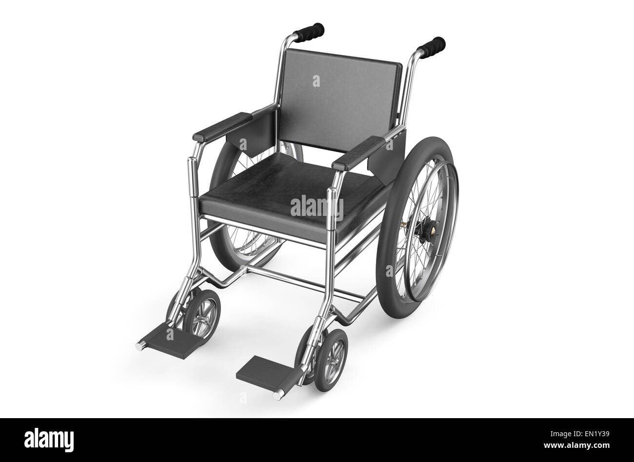 Sedia a rotelle vuota isolata su sfondo bianco Foto Stock