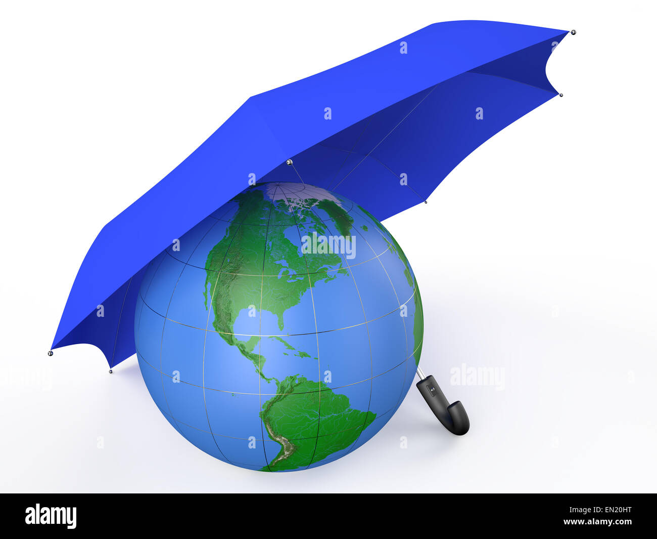 Messa a terra coperto da ombrello blu isolato su sfondo bianco Foto Stock