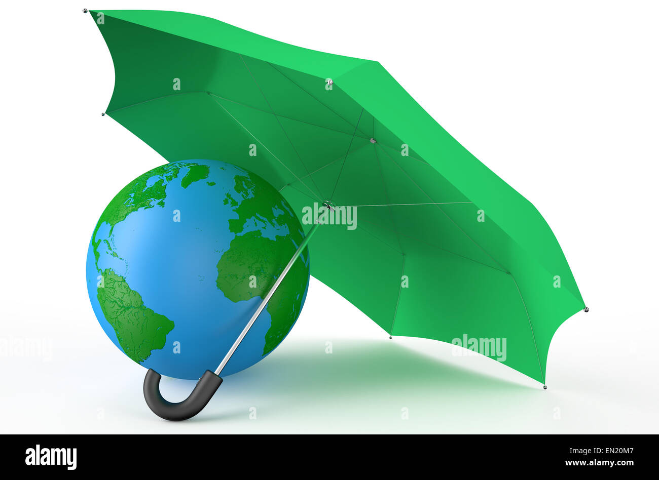 Messa a terra coperto da ombrello verde isolato su sfondo bianco Foto Stock